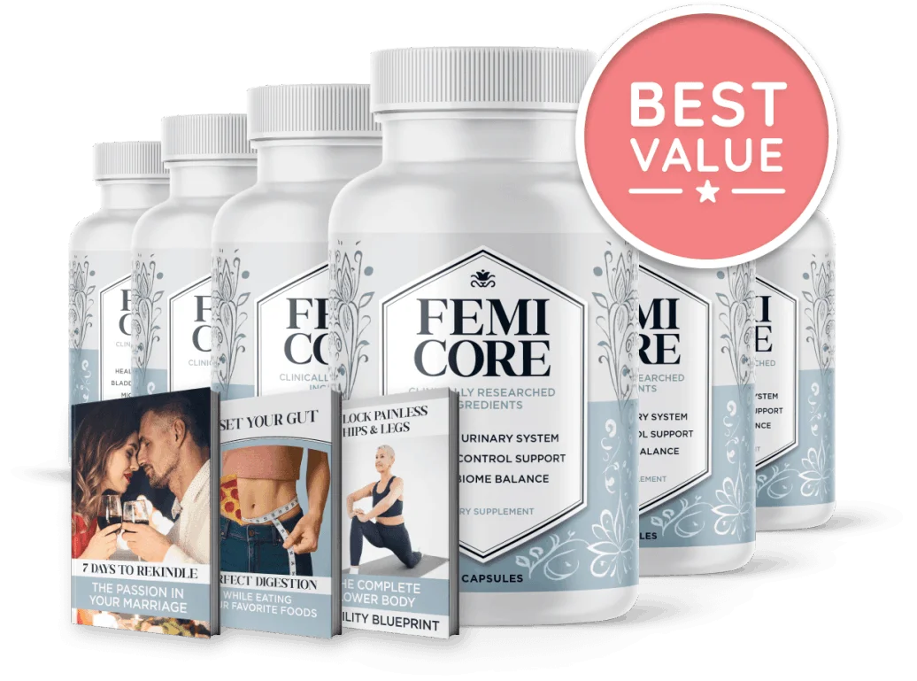 FemiCore 6 bottles, 180-day supply best value bundle with free bonus guides — bladder control supplement for women